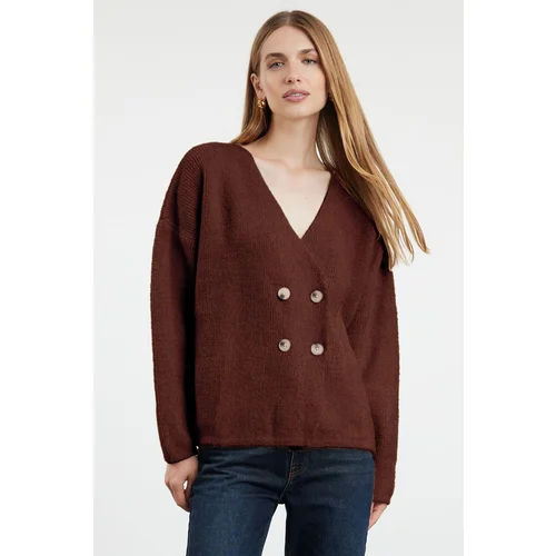 Trendyol Brown Soft Texture Double Breasted Knitted Cardigan