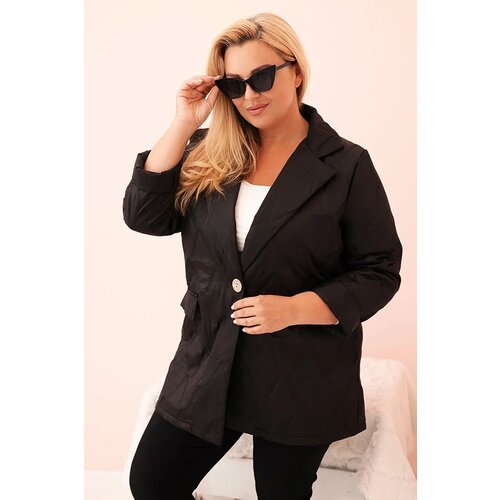 Kesi Włoski Plus Size women's quilted jacket with collar and button black Cijene