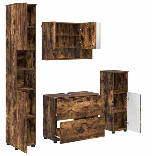  Set namje&amp;scaron;taja za kupaonicu 4 kom. Dimljeni hrast Smeđa 35 x 30 x 192 cm Slike