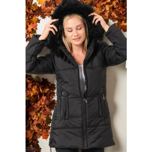 Dewberry Z6668 WOMEN'S COAT-PLAIN BLACK