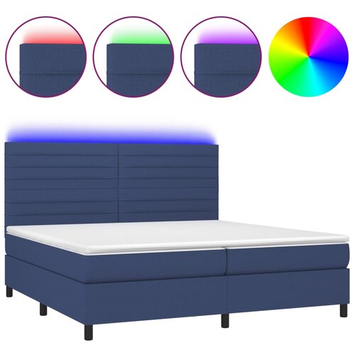 vidaXL Box spring postelja z vzmetnico LED modra 200x200 cm blago, (20899060) Cene