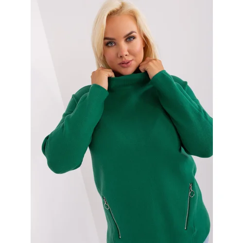 Fashion Hunters Dark green women's plus-size sweater with zippers