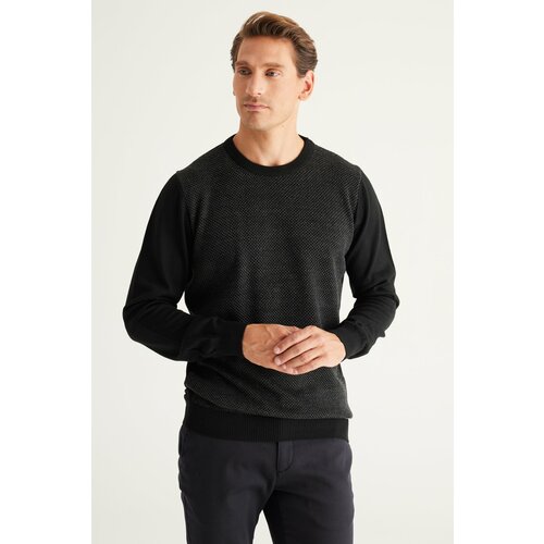 ALTINYILDIZ CLASSICS Men's Black-Anthracite Standard Fit Regular Fit Crew Neck Jacquard Knitwear Sweater Cene