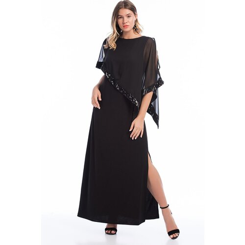 Şans Women's Plus Size Black Sequined Embroidered Dress Cene