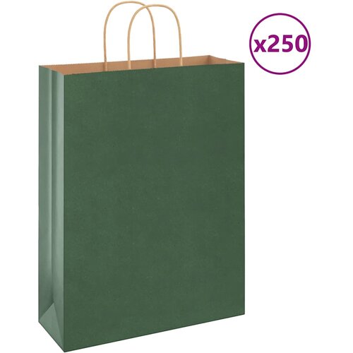 vidaXL Papirnate vrečke 250 kosov z ročaji zelene barve 32x12x42 cm Cene