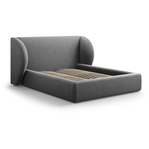 Micadoni Home Tamno sivi tapecirani bračni krevet s prostorom za odlaganje s letvicom 200x200 cm Miley - Slike