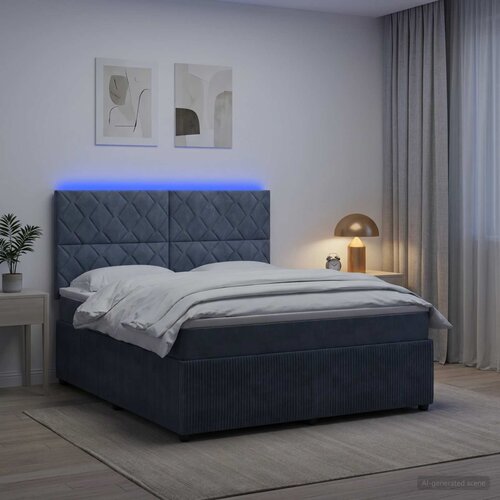  LED okvir za krevet s madracem Tamnosiva 160 x 200 cm Bar&amp;scaron;un Slike