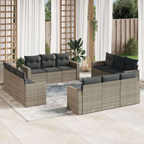  12-dijelni set vrtnih sofa od poliratana s jastucima sivi Slike