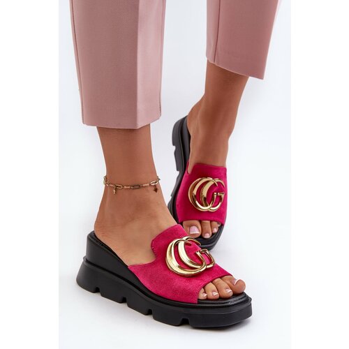 Kesi Women's slippers in eco-friendly suede on wedge and platform with gold embellishment Fuchsia Iaria Cene
