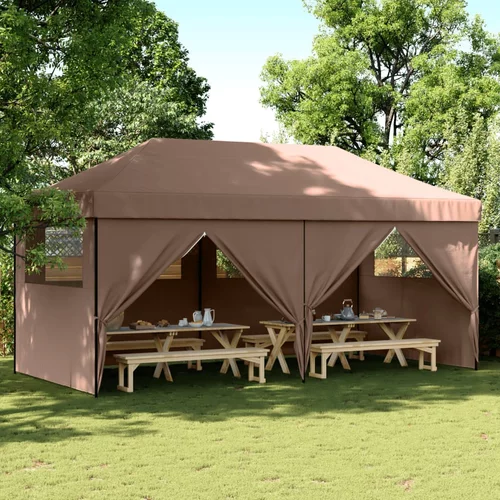 vidaXL Zložljivi pop-up šotor za zabave 4 stranice rjava