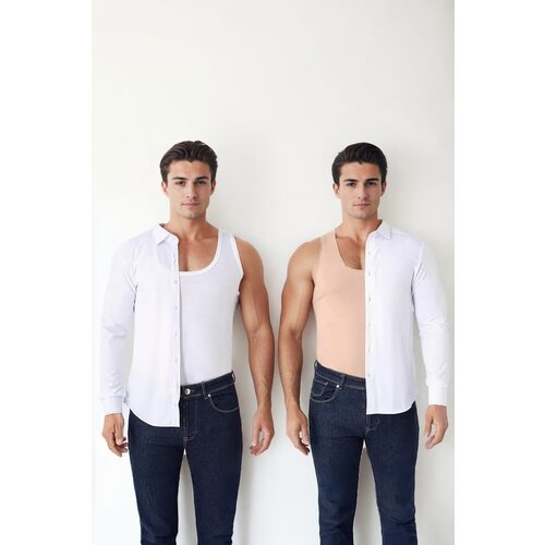 Dewberry 05355 Mens Invisible Nude Color Undershirt-SKIN COLOR Slike