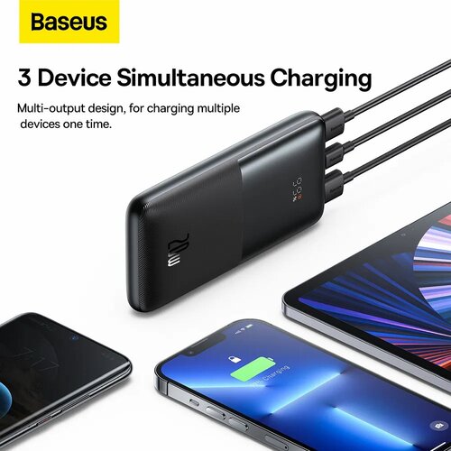 Baseus powerbank 10.000 mAh + USB A na tip C PD QC3.0 3A 20W PPBD040201 crni Slike