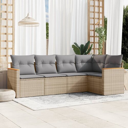  5-dijelni set vrtnih sofa s jastucima bež od poliratana Slike