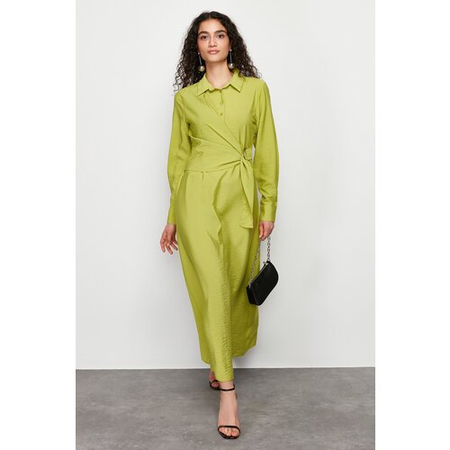 Trendyol Green Shirt Collar Waist Tie Detailed Woven Dress Slike