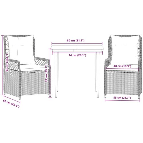  3-dijelni vrtni blagovaonski set od poliratana s jastucima bež 80 x 80 x 74 cm Slike