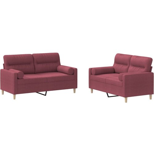  2-dijelni set sofa s jastucima crvena boja vina od tkanine Slike