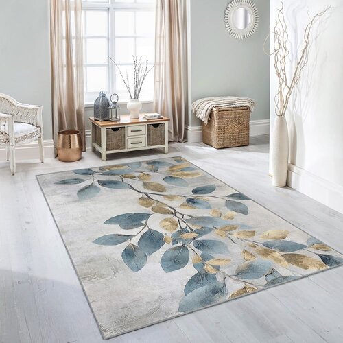 Mila Home svetlo moder/zlat pralen tekač 80x200 cm golden leaves &amp;ndash; Slike