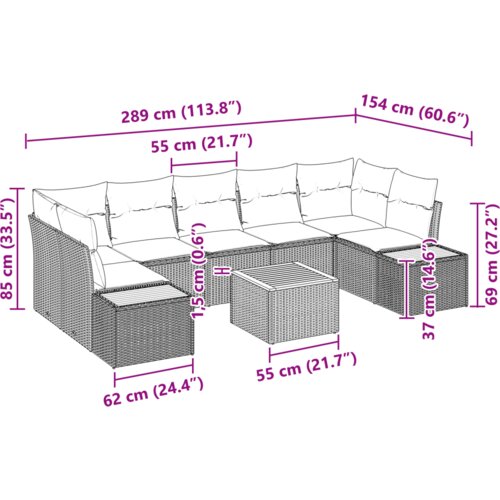 VidaXL Set vrtnih sofa sa jastučićima Siva Poliratan Akacija Slike