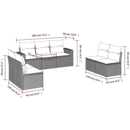VidaXL 7-dijelni set vrtnih sofa od poliratana s jastucima crni Slike