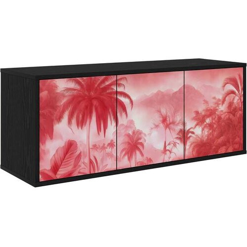 vidaXL TV ormar za montažu na zid AACHEN 102 x 33 x 40 cm Crni hrast - Crni hrast Ružičasti uzorak palme Cene