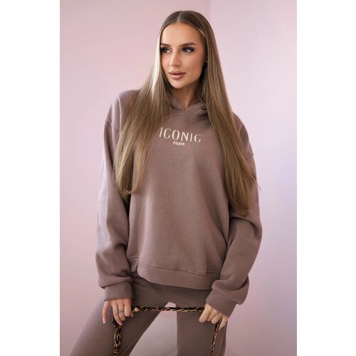 Kesi Different photos - Insulated cotton set, sweatshirt with embroidery + mocha pants Cene
