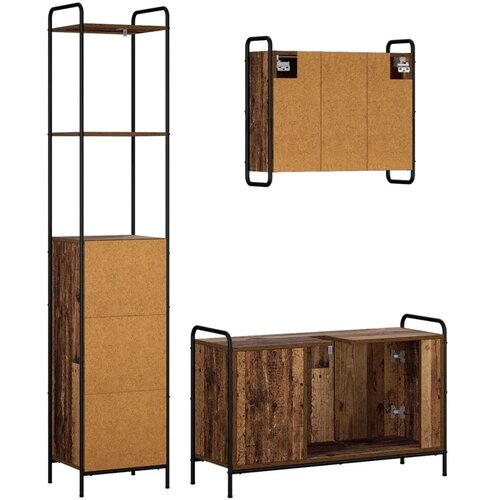  Set ormarića za kupaonicu 3 kom. Staro drvo 40 x 36 x 200 5 cm - Staro drvo Ormar s umivaonikom (3 vrata) + viseći ormar Slike