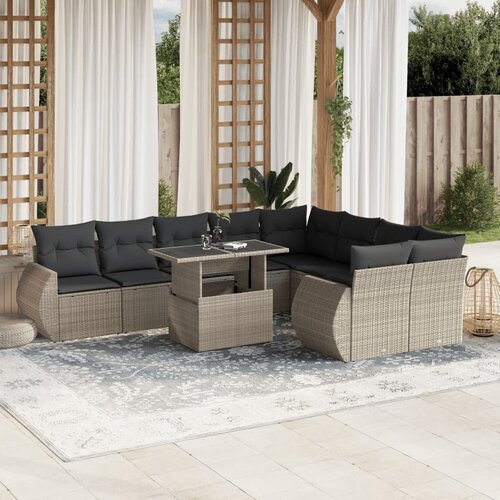 vidaXL 10-dijelni set vrtnih sofa poliratan s jastucima svijetlosivi Cijene