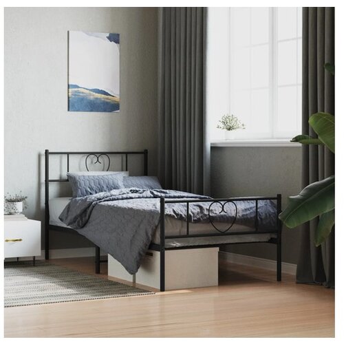 vidaXL Metalni okvir kreveta uzglavlje i podnožje crni 100x190 cm Cene