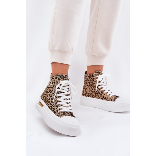 Boto High Women Sneakers With Leopard Print On Platform Brown Laviriona Cene