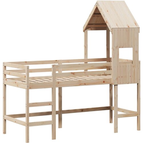 VidaXL Krevet na kat s ljestvama i krovom 90x190 cm od borovine Slike