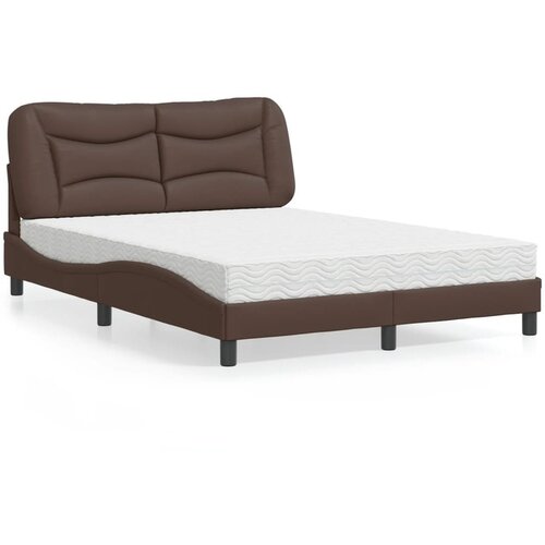 VidaXL Krevet s madracem smeđi 140x200 cm od umjetne kože Slike