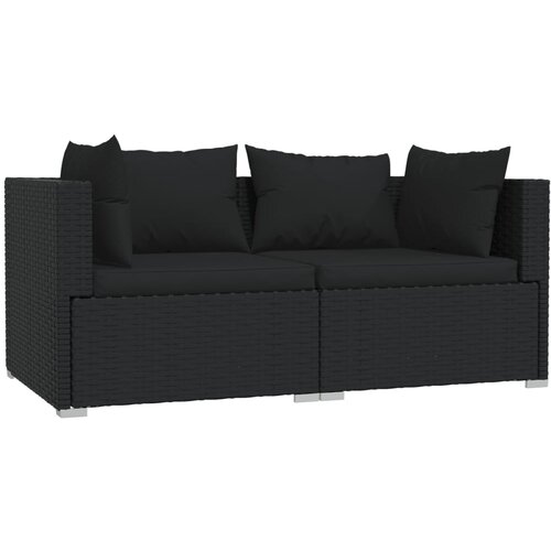 Maison Chic kavč - Sofa - Kanape dvosed z blazinami črn poli ratan, (21727046) Cene