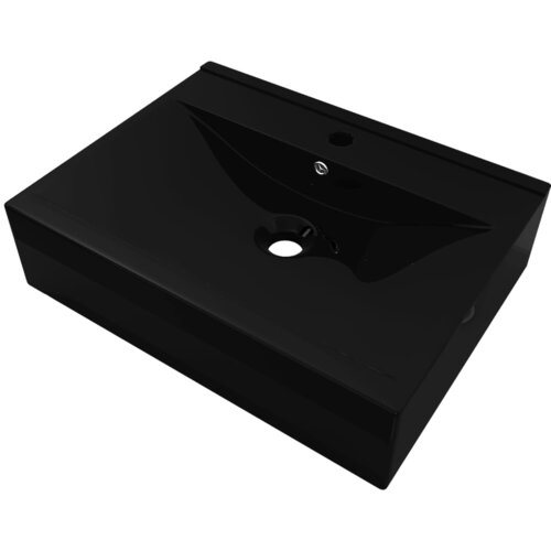 Maison Chic Keramični Umivalnik - Kopalna umivalnik - Lavabo pravokoten črn z odprtino za pipo 60x46 cm, (21684841) Slike