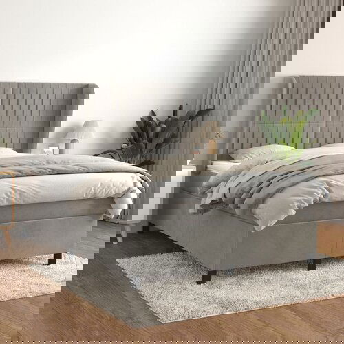 The Living Store Box spring postelja z vzmetnico svetlo siva 140x200 cm žamet - Box Spring Postelja, (21490586) Cene