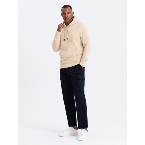 Ombre BASIC men's cotton sweatshirt kangaroo hoodie - beige Cene