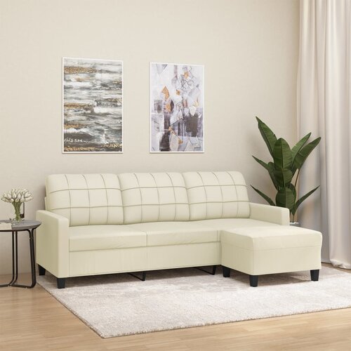  The Living Store Kavč trosed s stolčkom za noge krem 180 cm umetno usnje - Trosed S Stolčkom Za Noge, (21485157) Cene