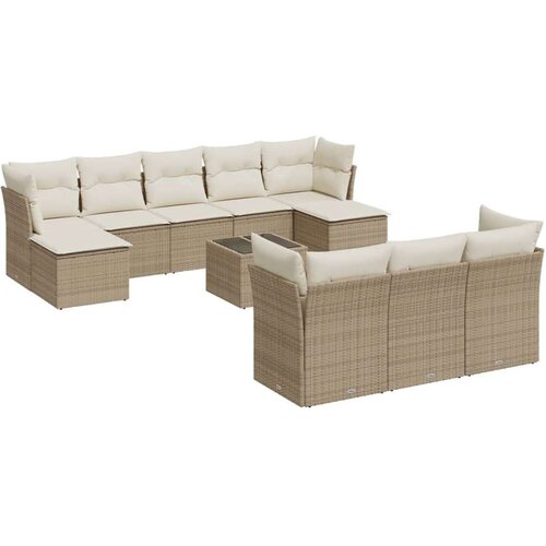 VidaXL 11-dijelni set vrtnih sofa od poliratana s jastucima bež Slike