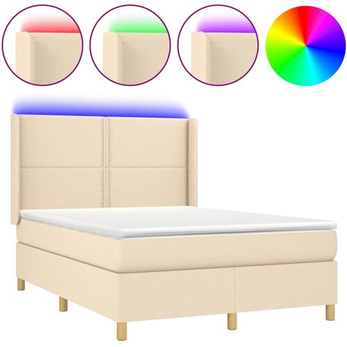 Maison Chic Box spring postelja - Vzmetna postelja z vzmetnico LED krem 140x200 cm blago SL22191, (21892577) Cene