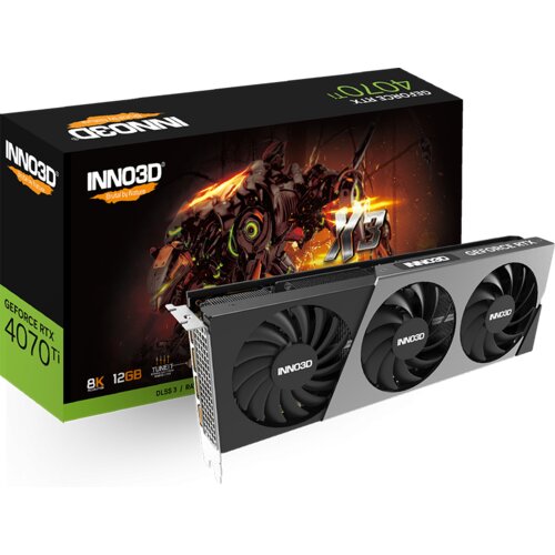 Inno3d NVIDIA Video Card RTX 4070Ti X3 12GB GDDR6X 192 bit, 2400 MHz 21Gbps, 3xDP, HDMI, 3 fan, 2.5 slot ( N407T3-126X-186148N ) Slike