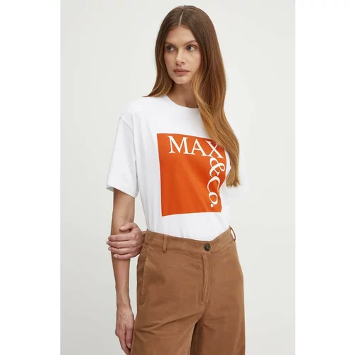Max&co. Bombažna kratka majica ženska, bela barva, 2418971024200