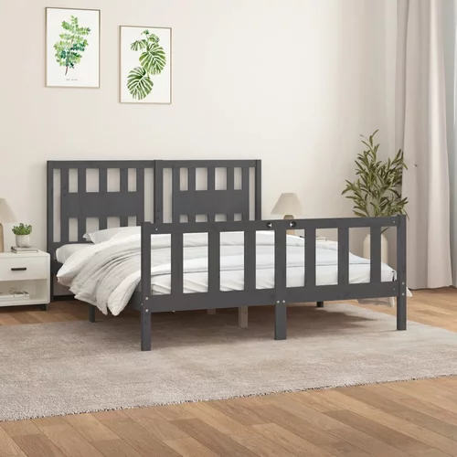 vidaXL Okvir kreveta s uzglavljem Siva 150x200 cm drveni 5FT bračni