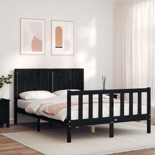  Kreveta s uzglavljem crni 140 x 190 cm od masivnog drva Slike