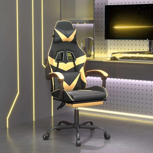 Vrtljiv gaming stol z oporo za noge črno in zlato umetno usnje, (20701223) Slike