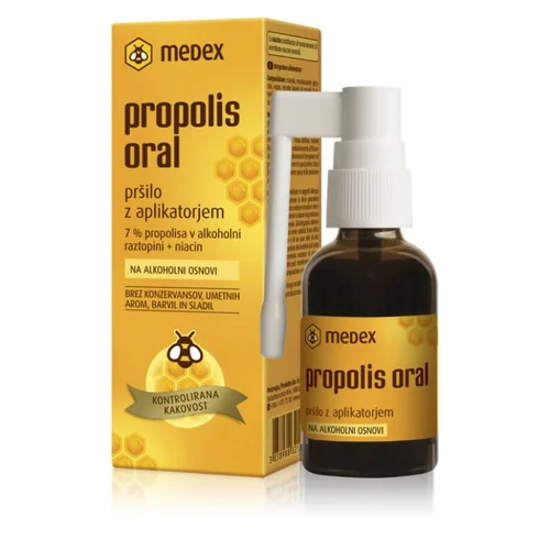 Medex Propolis Oral na alkoholni osnovi, pršilo z aplikatorjem