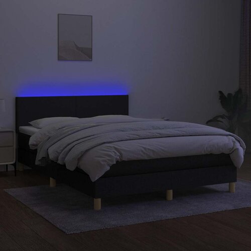  Krevet box spring s madracem LED crni 140x200 cm od tkanine Slike