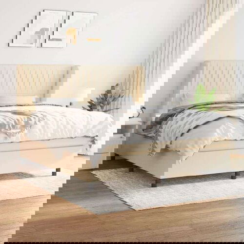  Box spring postelja z vzmetnico krem 160x200 cm blago Cene