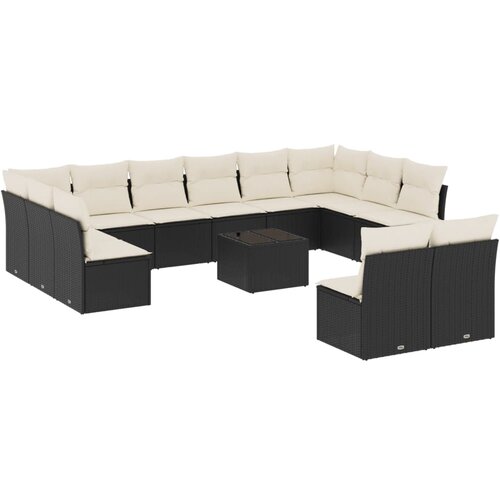  13-dijelni set vrtnih sofa s jastucima poliratan crni Slike