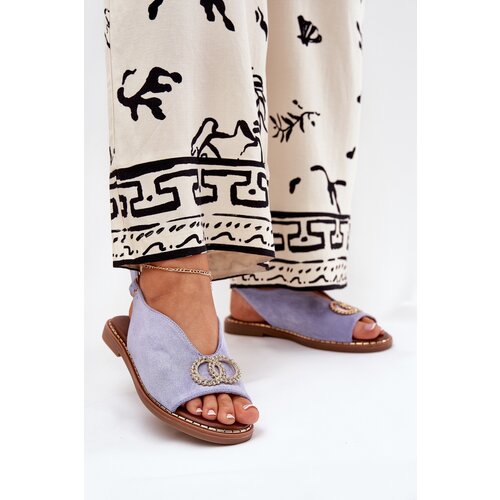 Boto Women&amp;#039;s Sandals With Decoration On Flat Blue Heel Eco Suede Beige Ralisses Slike