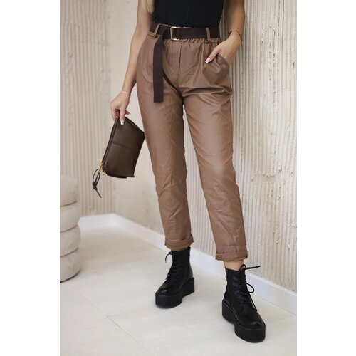 Kesi Włoski Waxed trousers with a belt camel Slike