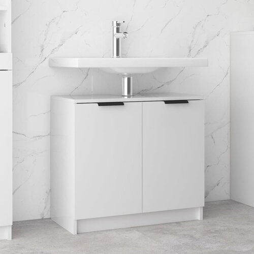 VidaXL Kopalni&amp;scaron;ka omarica visok sijaj bela 64,5x33,5x59 cm konstr. les Slike